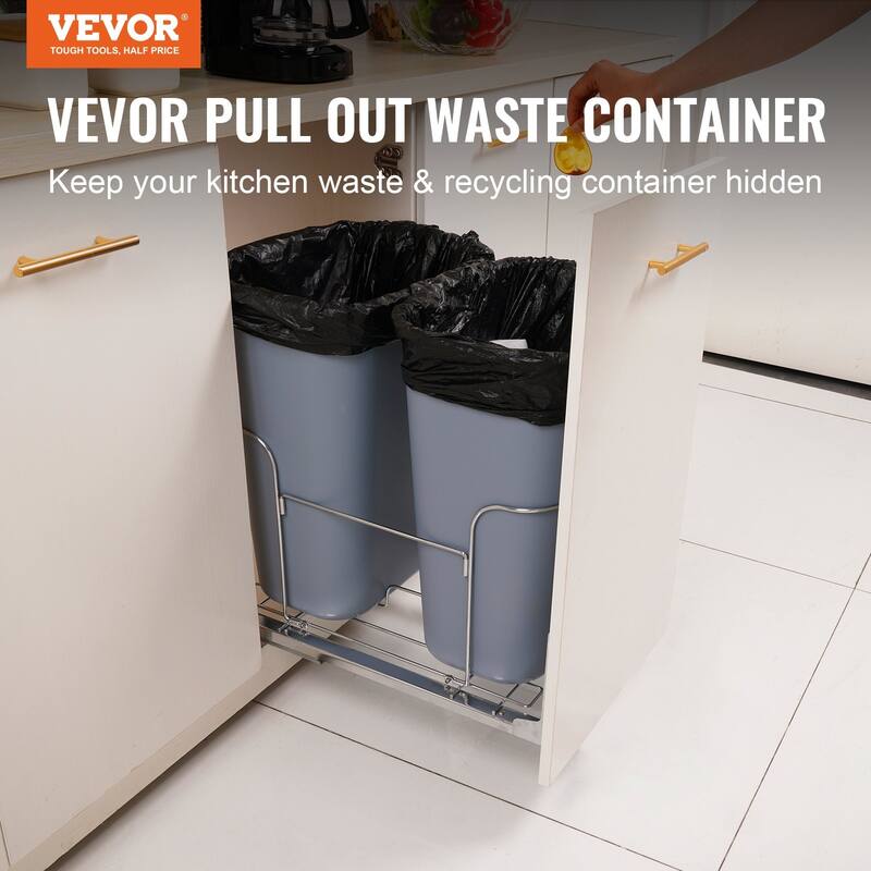 Pull Out Trash Can 35Lx2 Double Bins Under Mount with Slide Door Mounting Kit 110 lbs Heavy Duty for Kitchen Cabinet Sink