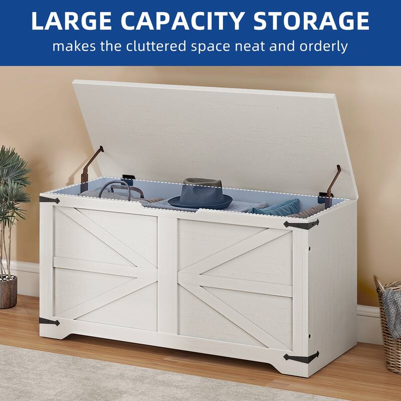 Moasis Farmhouse Storage Chest Storage Bench with 2 Safety Hinges