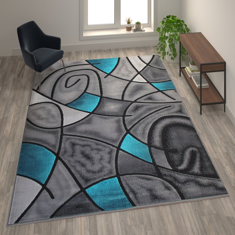 Modern Olefin Accent Area Rug - Abstract Pattern - 8' x 10' - Turquoise