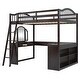 preview thumbnail 3 of 16, Espresso Full Size Wooden Loft Bed with Tri-fold Mirror, Solid Wood Bed with Desk and Shelves
