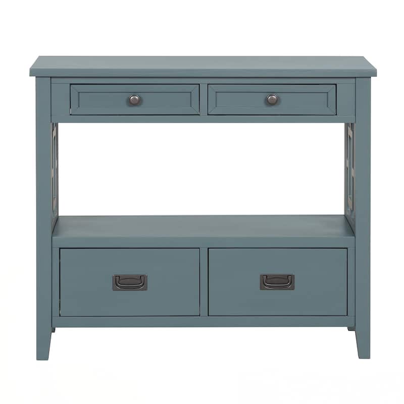 36'' Farmhouse Pine Wood Console Table Entry Sofa Table with 4 Drawers & 1 Storage Shelf for Entryway Living Room Bedroom