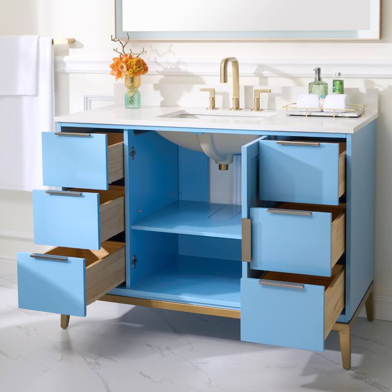 35''H Solid Wood Bath Vanity with Stain-resistant Carrera White Quartz Top and Sink