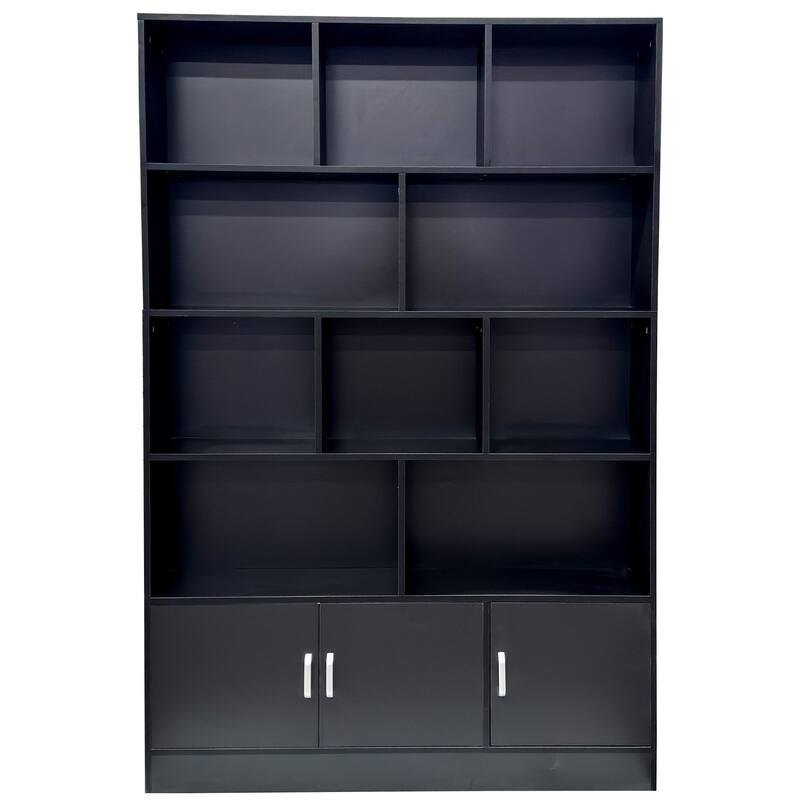 70.87"Tall Bookshelf with 10 Cubes and 3 Doors,4-Tier Bookshelf,Open Shelf Bookcase with Cabinet,Modern Cube Storage Organizer