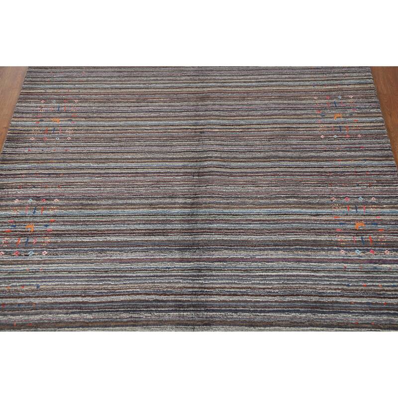 Hand Knotted Oriental 100% Wool Carpet Tribal Stripe Multi-Colored Gabbeh Area Rug - 7' 10'' X 5' 6''