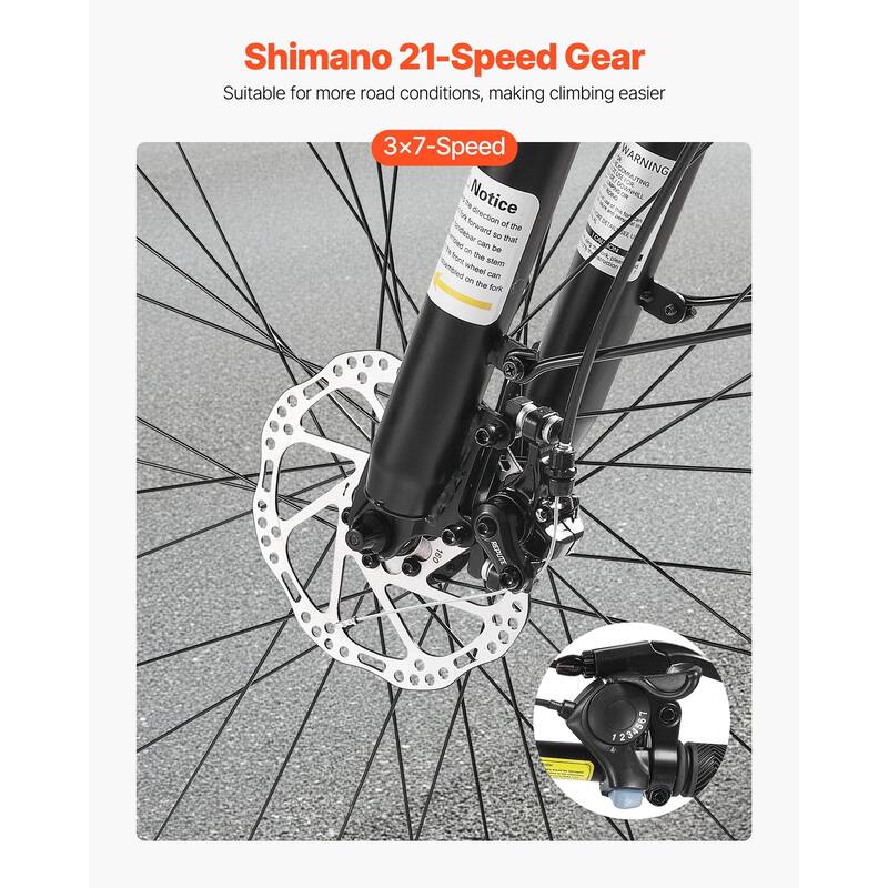 Lightweight Hybrid Bike for Men & Women, 21-Speed Shimano - 68.89 x 24.80 x 39.37 inch