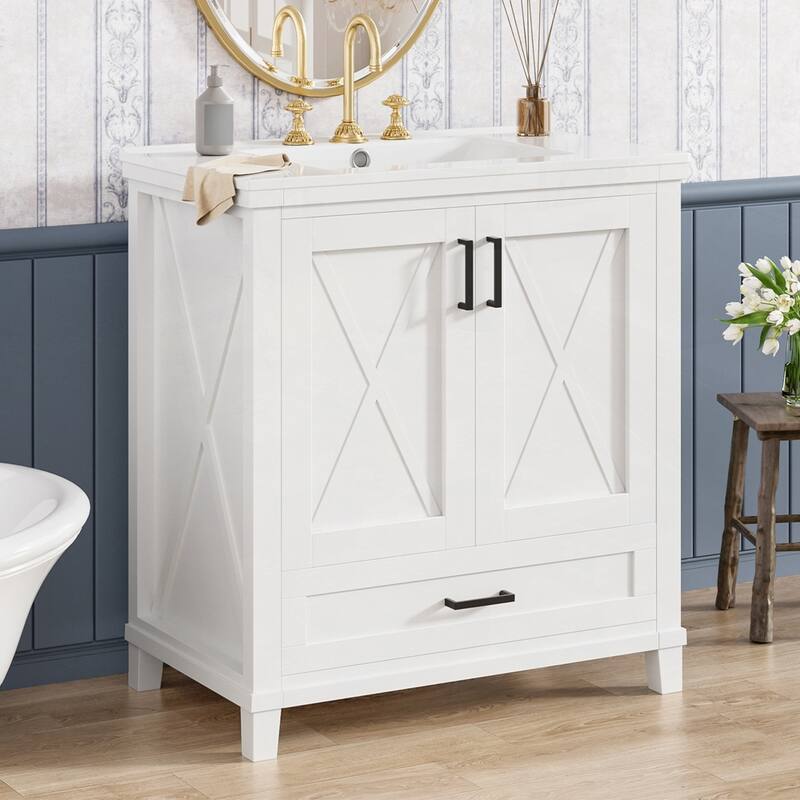 Solid Wood Frame Bathroom Vanity with Single Sink