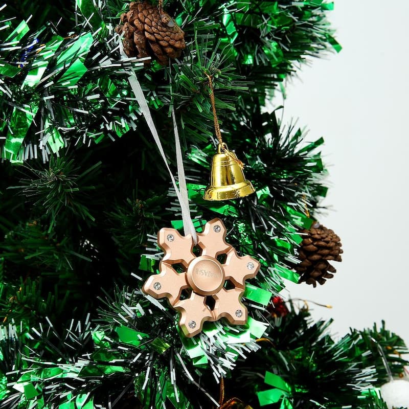 (Qty 2) Matashi Rose Gold Hanging Christmas Tree Snowflake Ornament w/ Crystals, Christmas Decorations for Holiday, Shiny metal