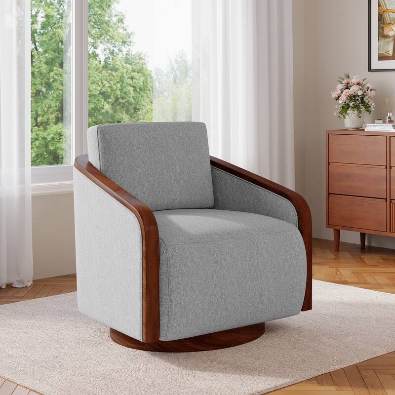 Chenille Modern 360°Swivel Barrel Chair Round Base - Light Grey