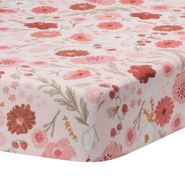 slide 2 of 6, Bedtime Originals Flower Power Floral/Strawberry Baby Fitted Crib/Toddler Sheet - Crib
