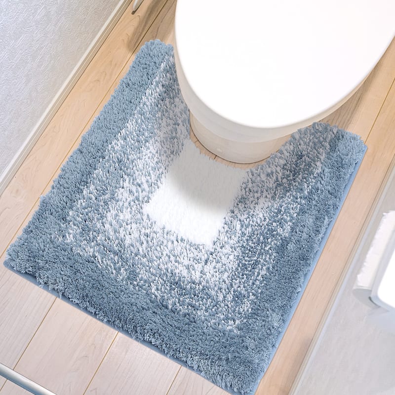 Soft and Absorbent Bathroom Rug Non-Slip Plush Shaggy Bath Carpet U-Shaped and Rectangle Luxury Bath Mats - Blue Geometry U-Shaped - 20" x 20"