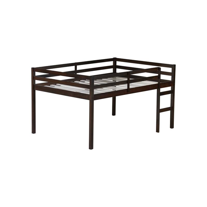 Full Rubber Wood Loft Bed with Ladder,Espresso