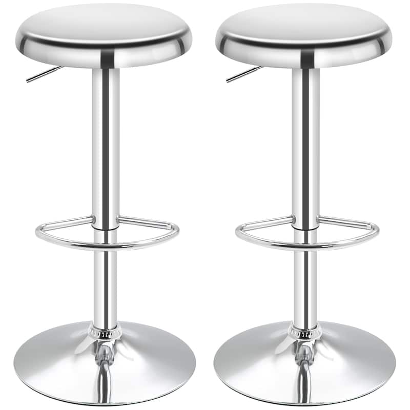 HOMCOM Adjustable Bar Stools Set of 2, Modern Swivel Barstool with Footrest, Stainless Steel Round Top for Kitchen