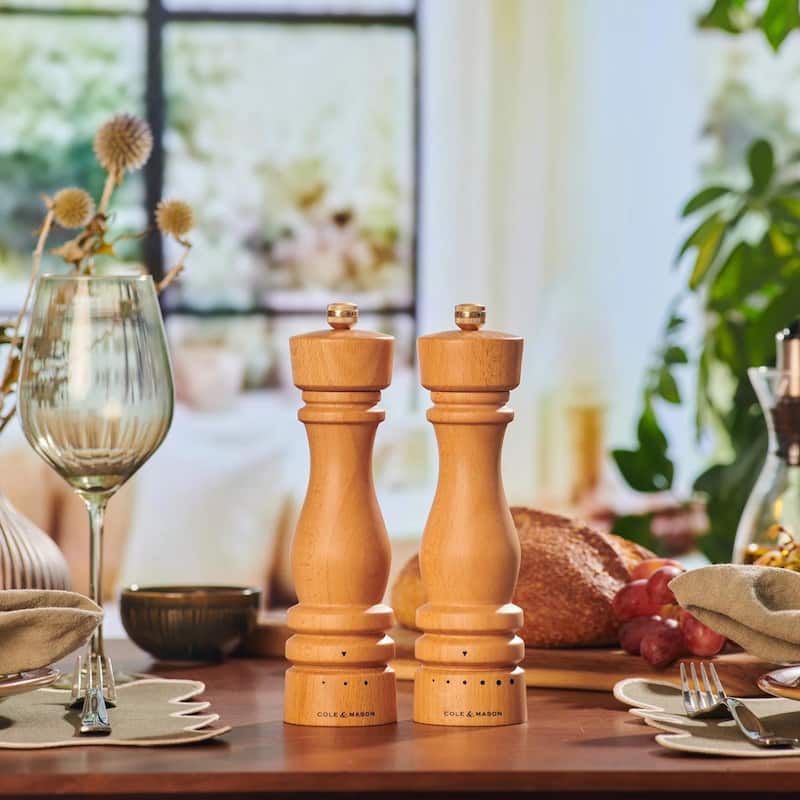 Cole & Mason London Natural Beech Grind Select Salt & Pepper Mills Gift Set 7"