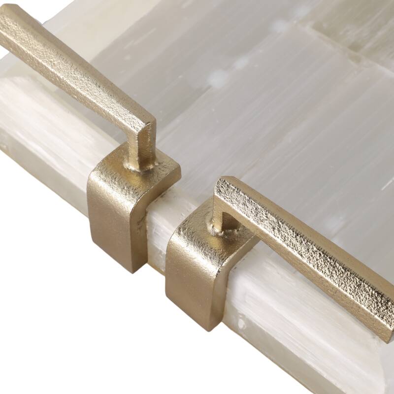 Stone Decorative Tray Chic Stylish Hardware Handles - 14" Gold - 13.75"
