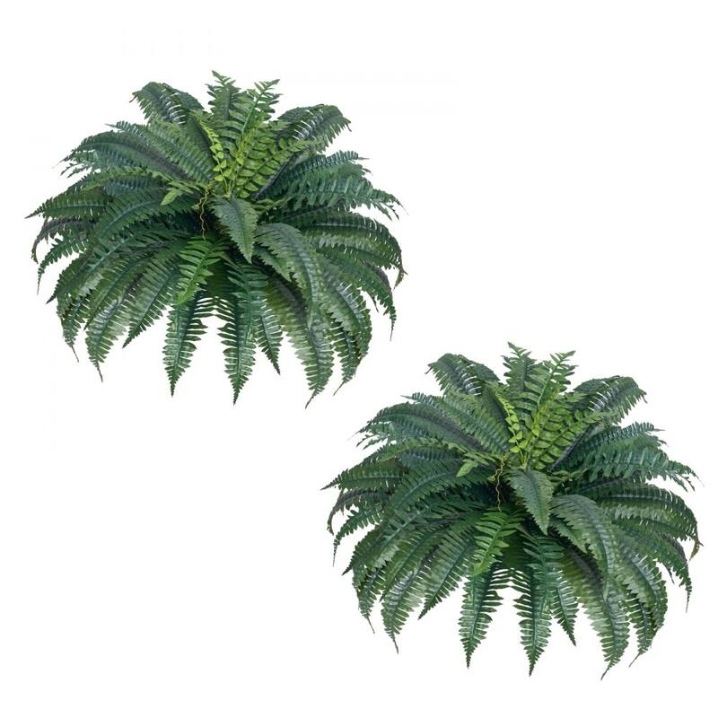 Green Artificial Silk Fabric Large Boston Fern Plant with Lush Branches - 48 inch in Diameter - 2 PC