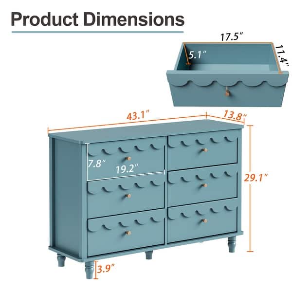 dimension image slide 4 of 7, Whimsical Cloud Dresser with 6 Drawers Cute Kids Bedroom Storage