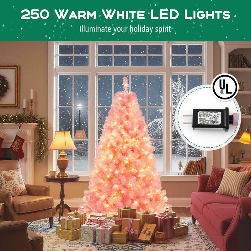 Costway 6.5 FT/7.5 FT Artificial Xmas Tree with 250/550 White LED - See Details