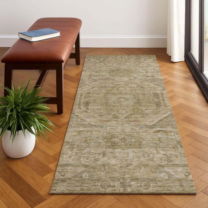 Premium Washable Super Soft Vintage Traditional Mayfield Rug - Tan - 2'3" x 7'6"