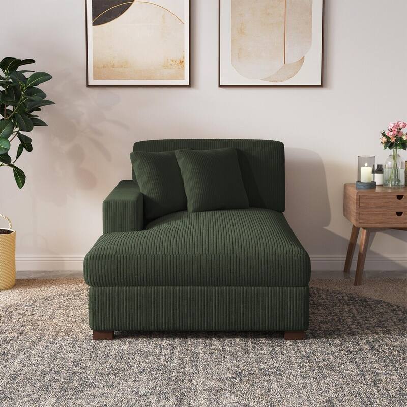 Upholstered Corduroy Modular Sectional Sofa with 2 throw pillows