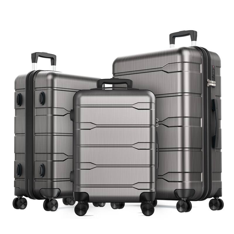 3-Piece ABS & PC Luggage Set Hardside Lightweight Spinner Suitcase Carry,20in/24in/28in - Grey