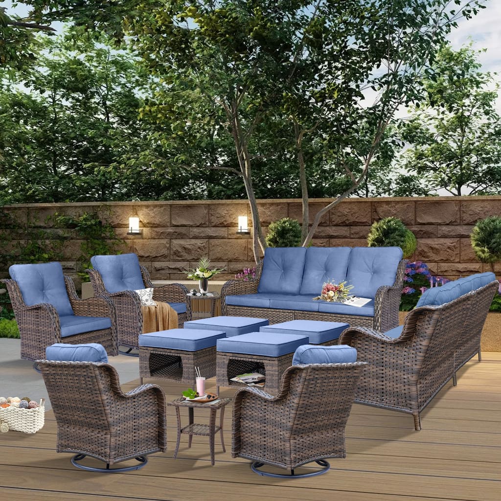 12 Piece Outdoor Wicker Patio Furniture Swivel Glider Chairs Set