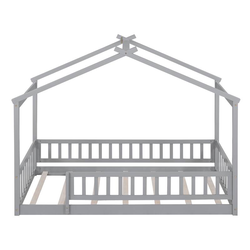 Twin Size Wood Bed House Bed Frame with Fence