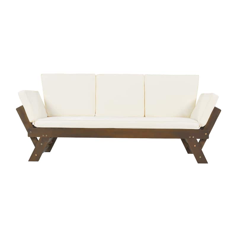 Outdoor Patio Solid Wood Daybed Sofa with Adjustable Armrests