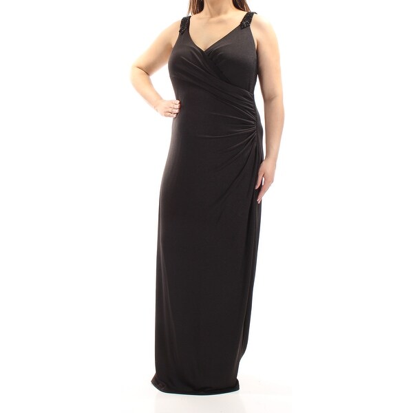 Ralph Lauren Womens Black Beaded Sleeveless V Neck Full Length Ralph Lauren Womens Black Beaded Sleeveless V Neck Full Length Sheath Evening Dress Size 16