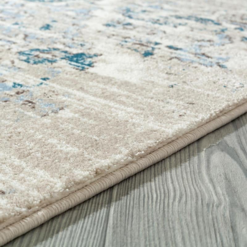 Distressed Oriental Cream Round Area Rug - 6' Round