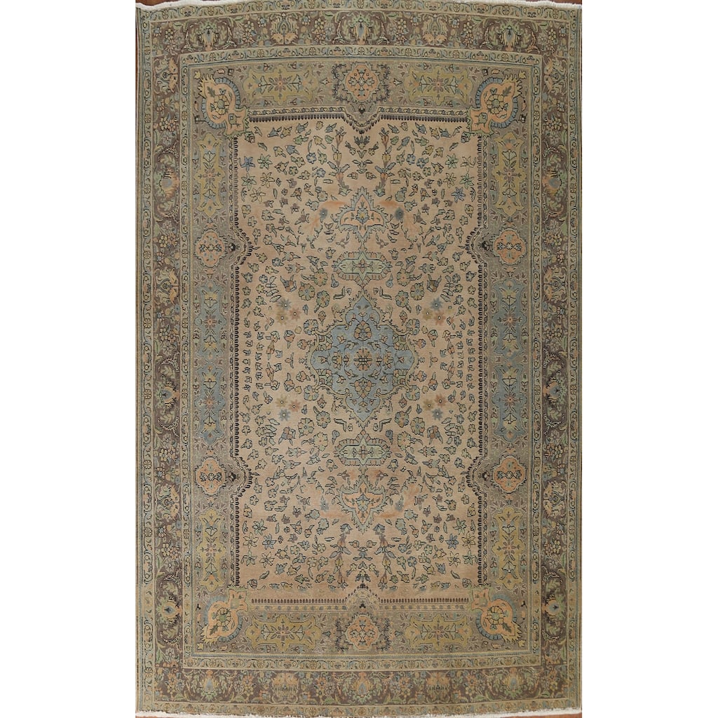 Hand Knotted Oriental 100% Wool Carpet Traditional Floral Brown Tabriz Area Rug - 11' 7'' X 8' 3''
