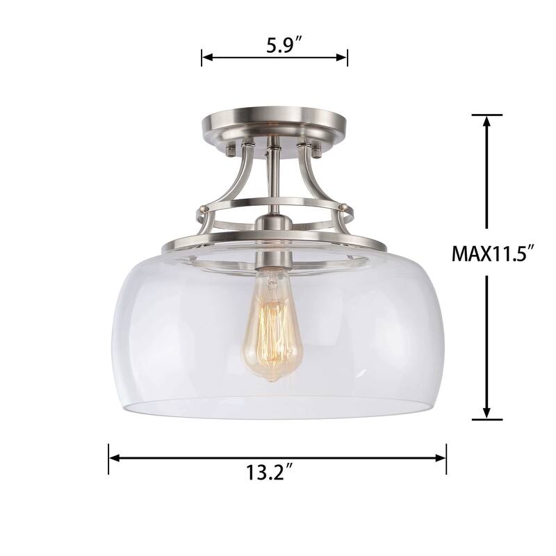 Luna 13.2" Mouth-blown Round Clear Glass Semi Flush Mount