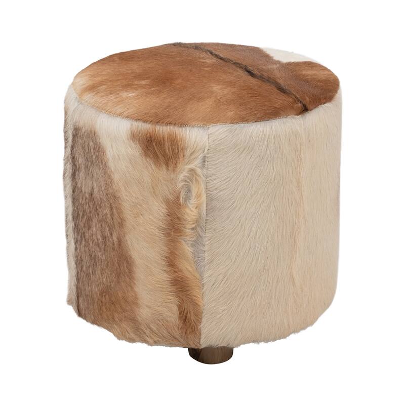 Sagebrook Home Neutral 18 Inch Cowhide Farmhouse Ottoman Stool
