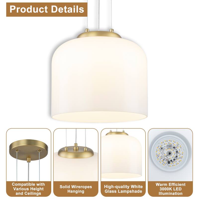 Single Light LED Pendant with Milky White Glass Shade Dimmable Modern