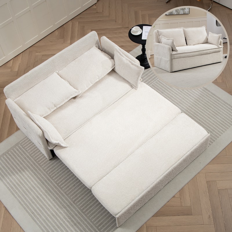 GDFStudio - Harper Lane Corduroy Convertible Sofa Bed with USB Charging & Side Storage for Cozy Apartment Living - White - 59.5inch