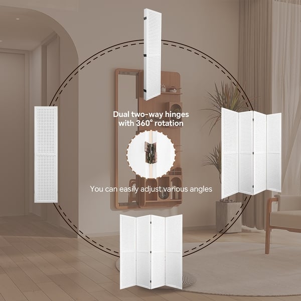 Osparple Room Divider 6 Panel 5.6FT Partition Room Dividers Freestanding Peg Board Room Divider Wooden Privacy Screen With Peg Board