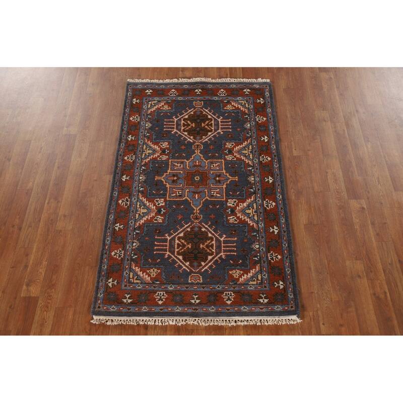 Geometric Kazak Oriental Area Rug Hand-knotted Wool Carpet - 3'0"x 5'0"