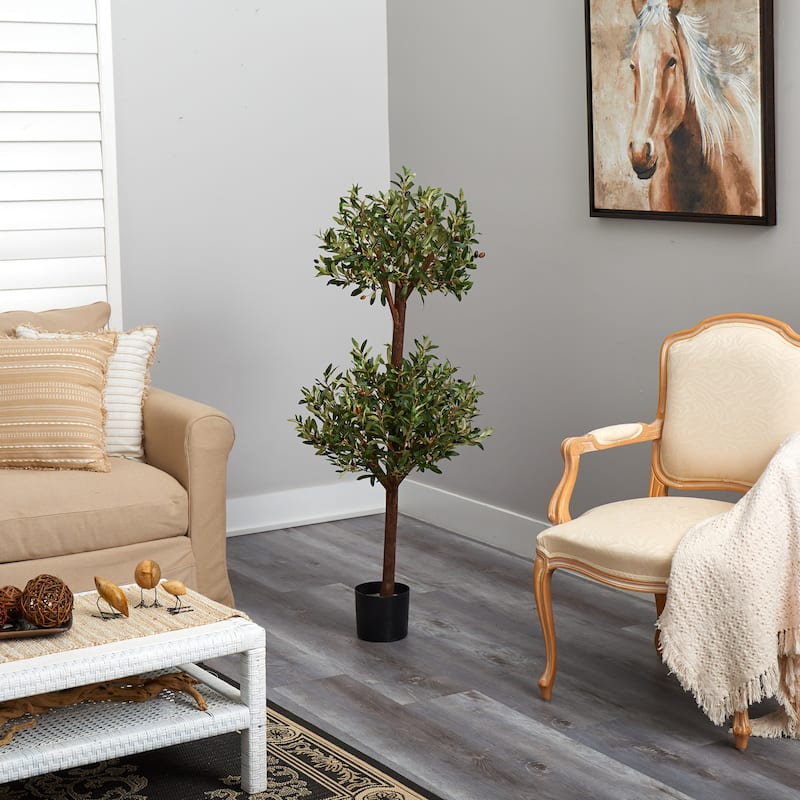 Double Silk 4.5-foot Olive Topiary - Green