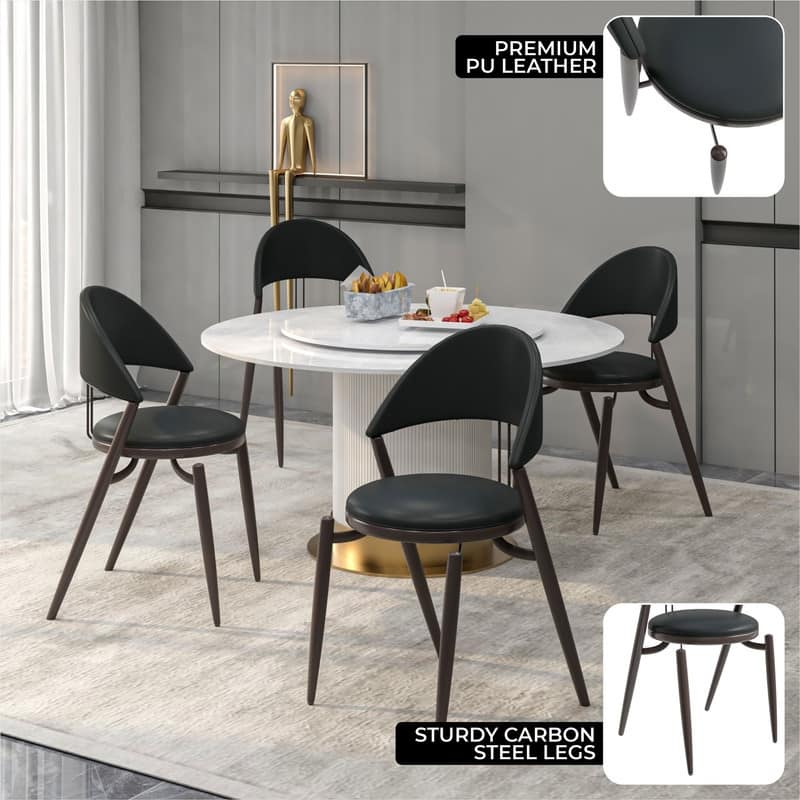 Venice Series Modern Leather Dining Chair - Curved Open Back Accent Chair - Industrial Metal Leg Restaurant & Home Seating