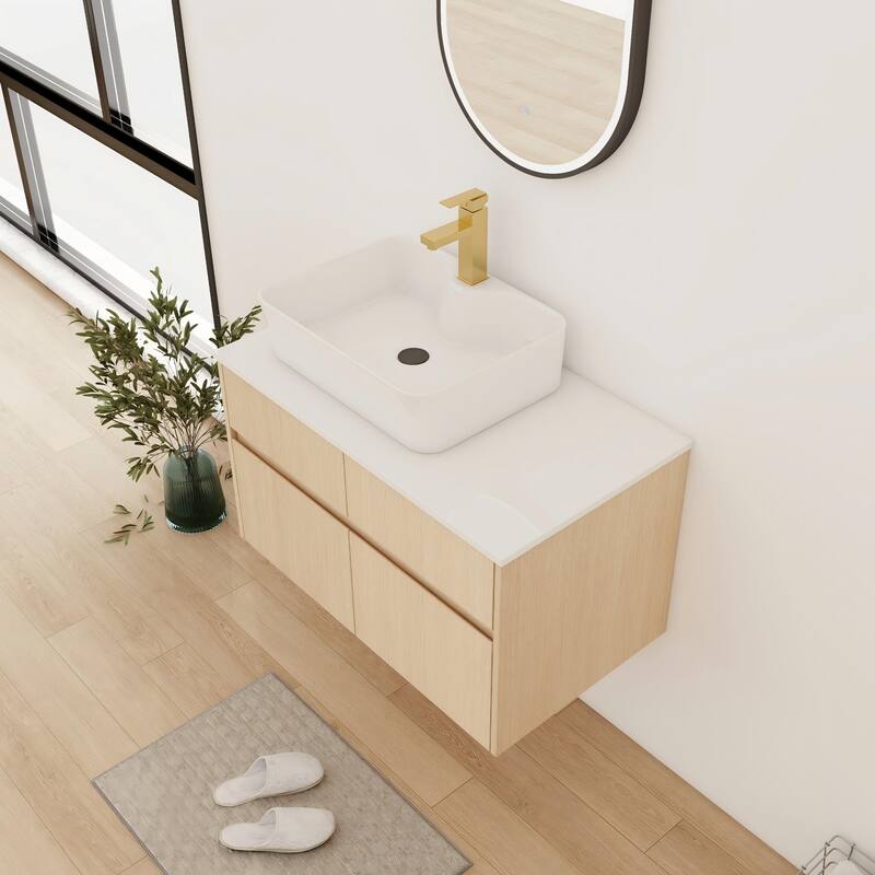 Bathroom Vanity With Sink In 32 Inch, Floating Bathroom Vanity With 2 Soft Close Doors And Drawer