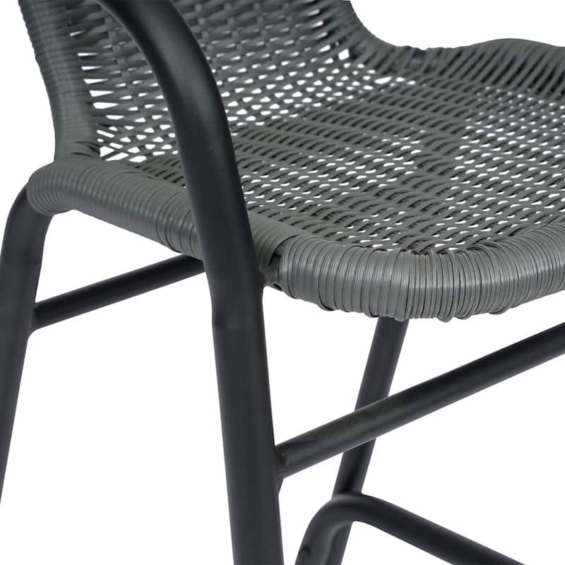 Commercial Indoor-Outdoor Rattan Restaurant Barstool with Aluminum Frame-Set of 2