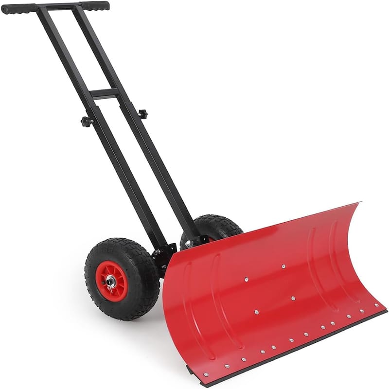 29x14 In Heavy Duty Rolling Snow Shovel With Wheels Double Armrests - 29x14 In - Red