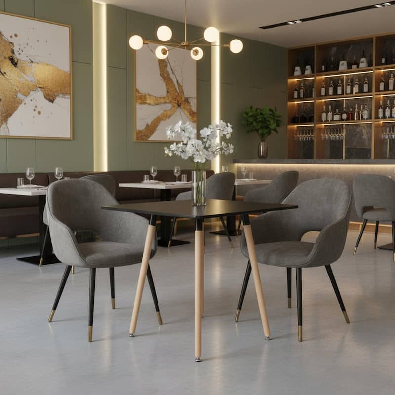 Homylin 31.5" Modern Square Dining Table with Wooden Legs, Black or Gray Blue