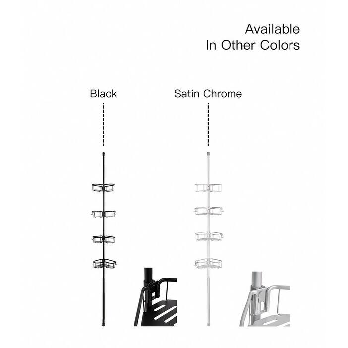 Utopia Alley Tension Rod Shower Organizer, Rustproof Corner Shower Caddy with 4 Adjustable Shelves, Chrome & Matte Black Finish