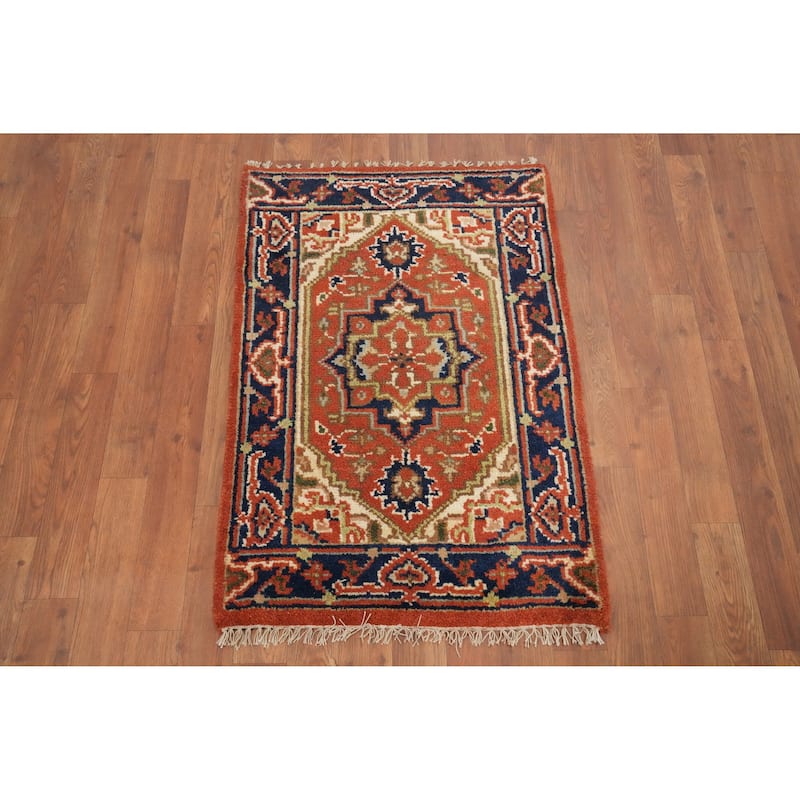 Hand Knotted Oriental 100% Wool Carpet Traditional Medallion Oranges & Rust Heriz (serapi) Area Rug - 3' 0'' X 2' 0''