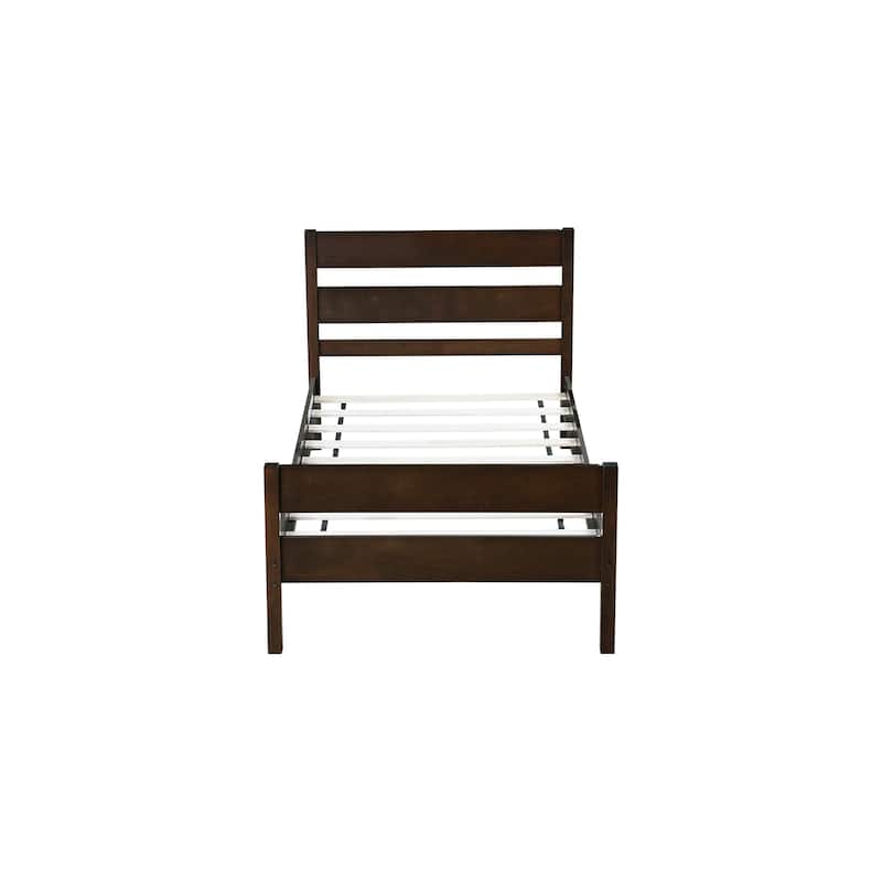 Roomfitters Twin Rubber Wood Bed Frame with Headboard and Footboard, Platform Support Design, No Box Spring Needed