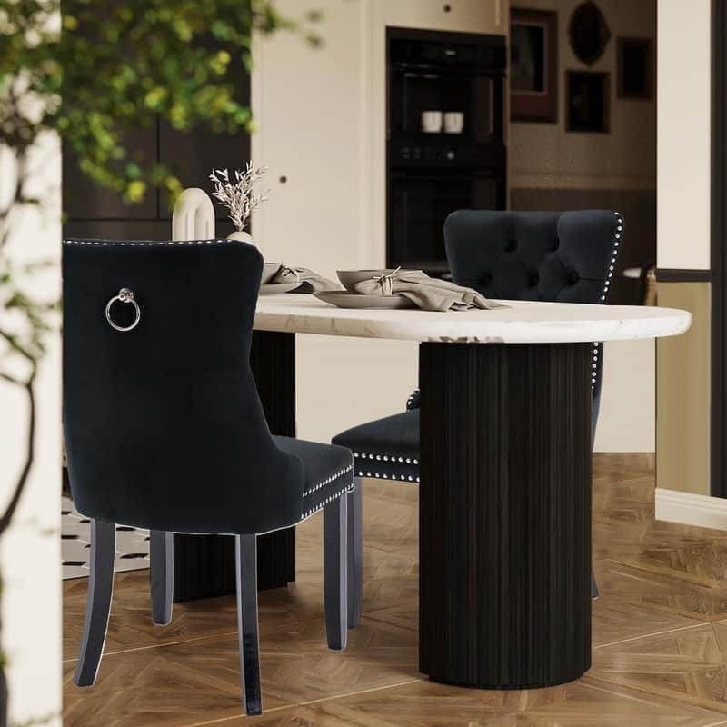 Tufted Naliheads Solid Wood Upholstered Dining Chairs (Set of 2) - Black BlackLegs