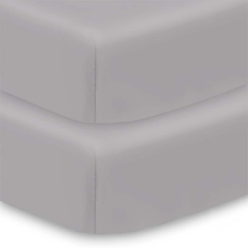 BreathableBaby Cotton Percale Fitted Sheet, For 52" x 28"/132 x 71 cm Crib & Toddler Bed Mattress, Solids (2-Pack) - Gray