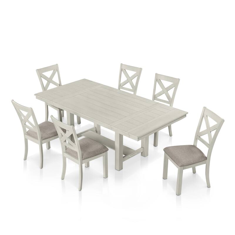 Furniture of America Hesnly Farmhouse Rustic White Oak 7-Piece Wood Extendable Dining Set