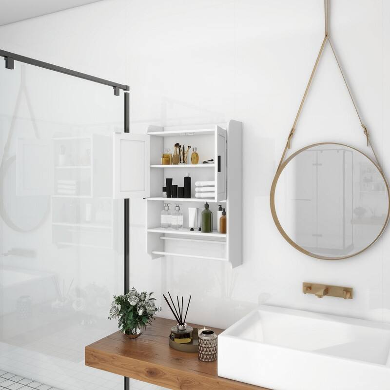 Bathroom Wall Cabinet with Adjustable Shelf, Towel Bar, and Paper Holder