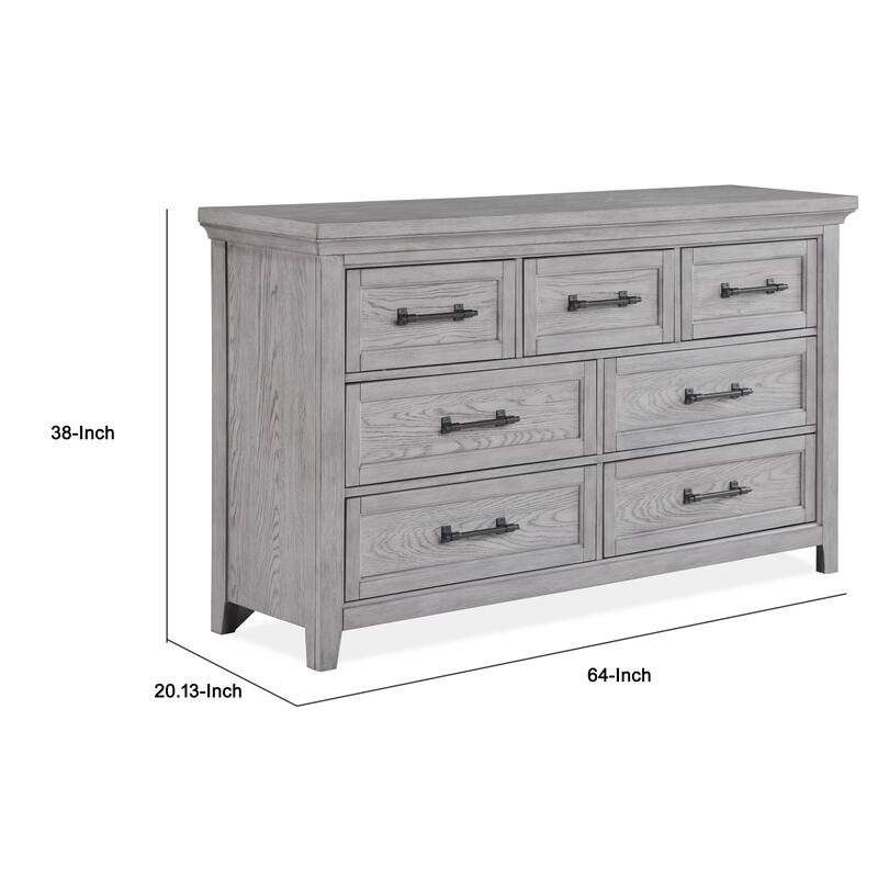 Bix Dresser and Mirror Set, 7 Drawers, Bronze Handles, Light Gray